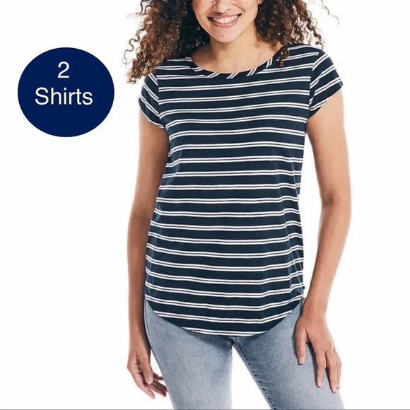 2 Nautica ladies slub tee 2 shirts size small blue - Picture 1 of 11